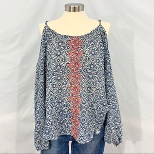 Geometric Cold Shoulder Top